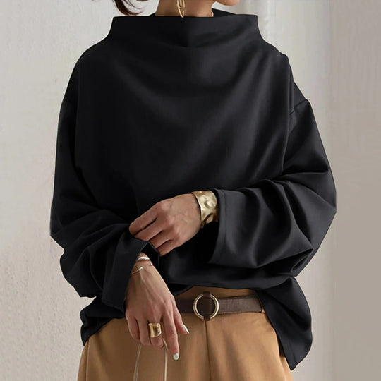 Women’s Black High-Neck Sweater – Soft Relaxed Long-Sleeve Knit