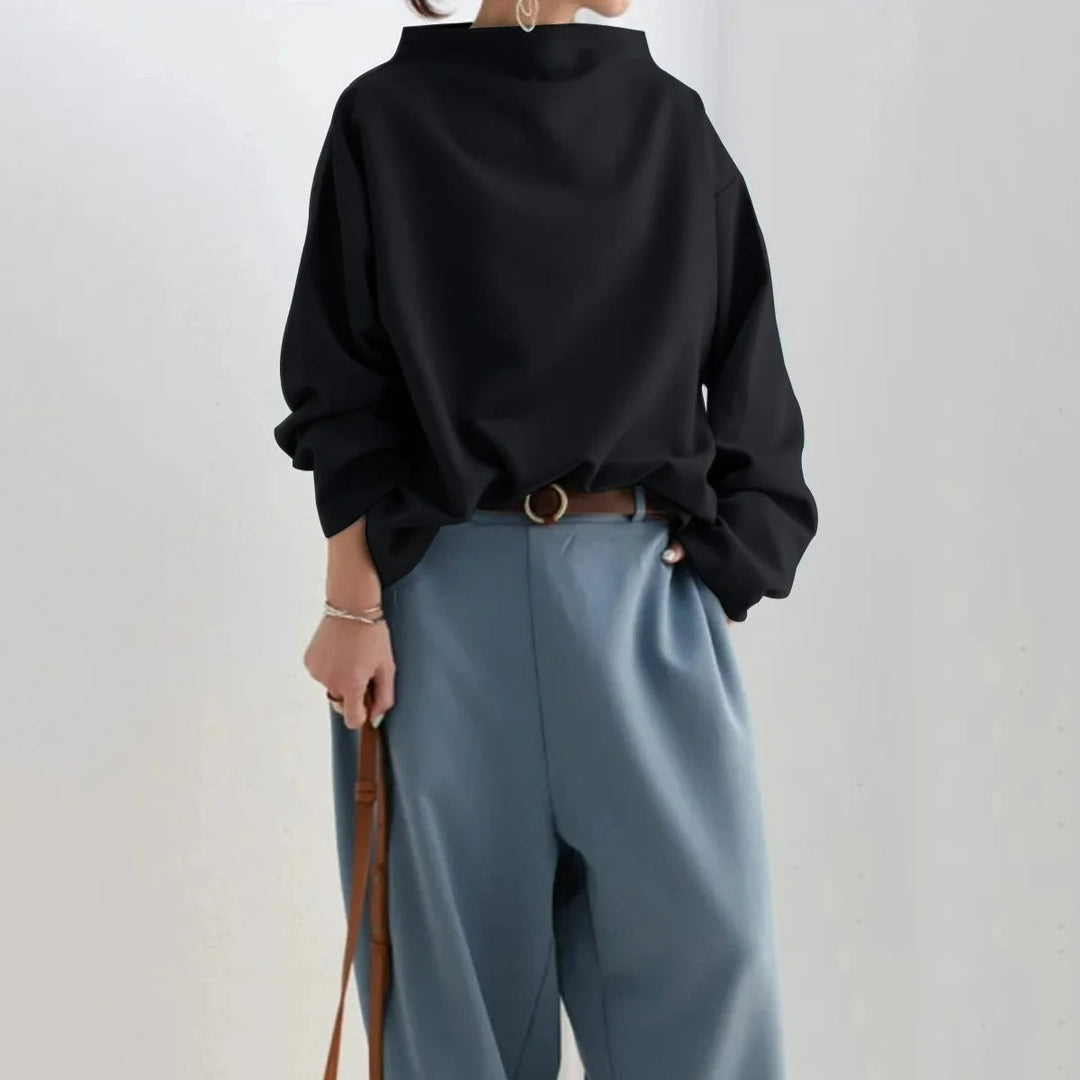 Women’s Black High-Neck Sweater – Soft Relaxed Long-Sleeve Knit
