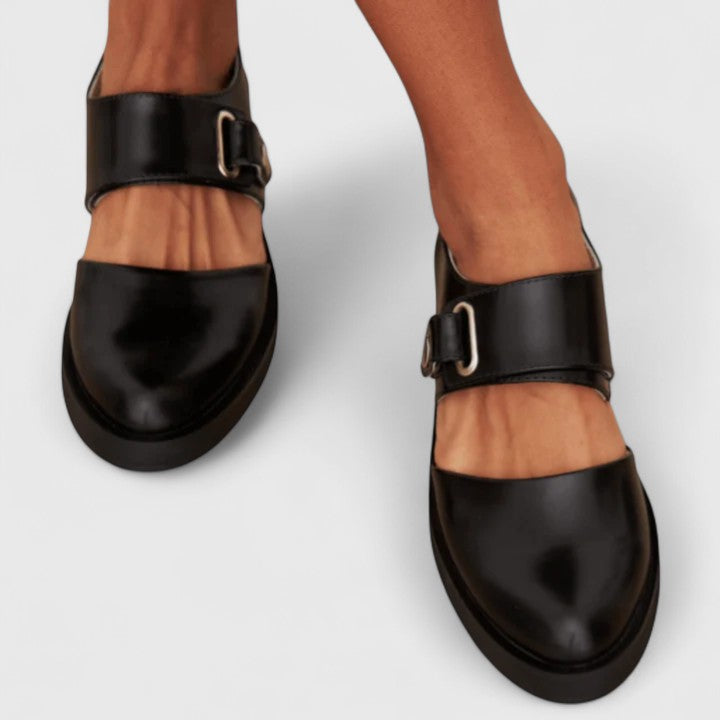 Women's Black Mary Jane Shoes with Strap and Thick Sole