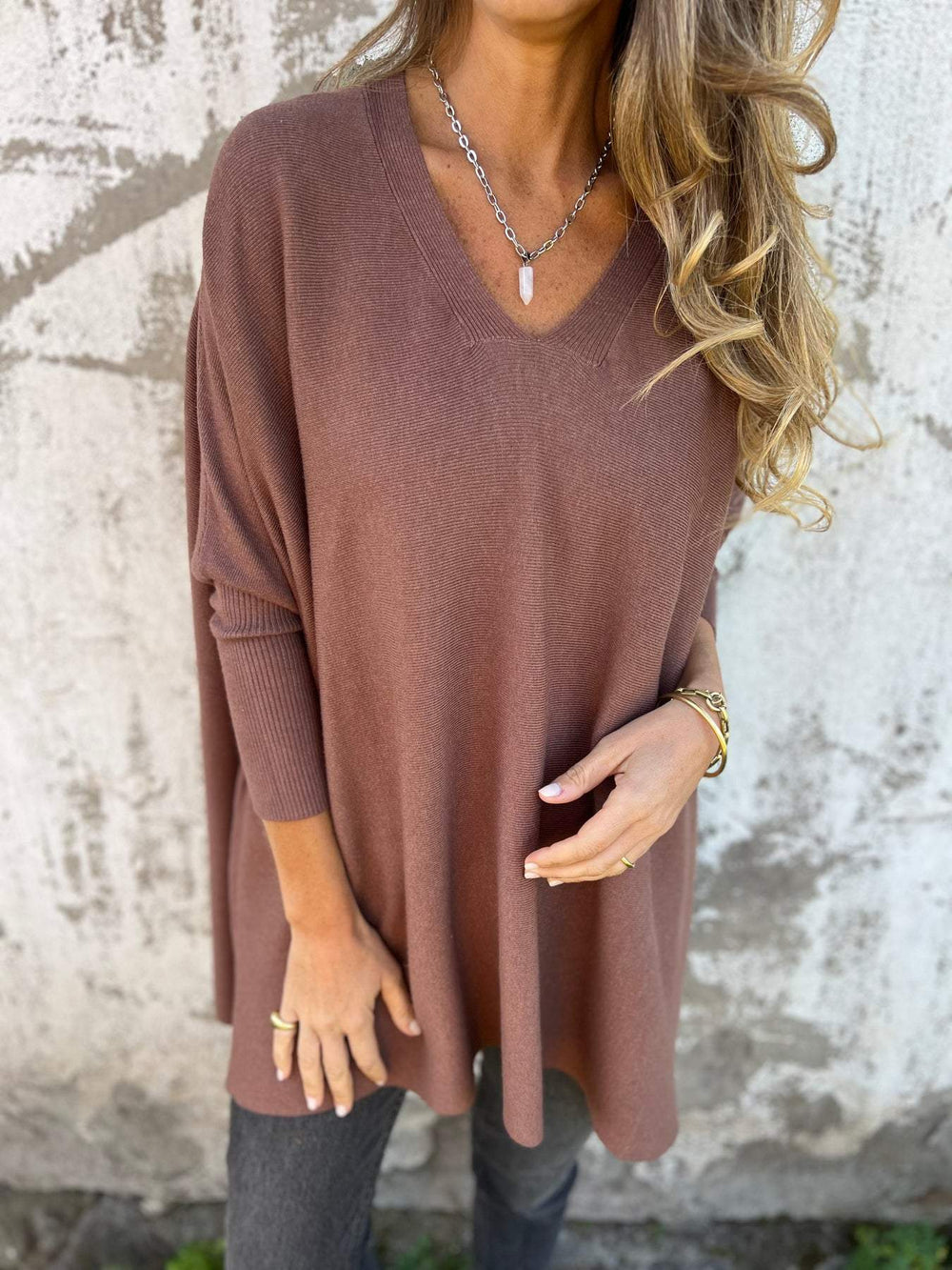 Women's Black Oversized V-Neck Sweater – Soft Long-Sleeve Knit