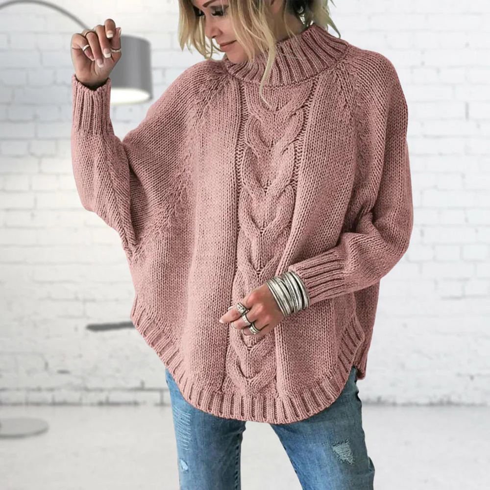 Women's Blue Oversized Turtleneck Sweater – Soft Knit