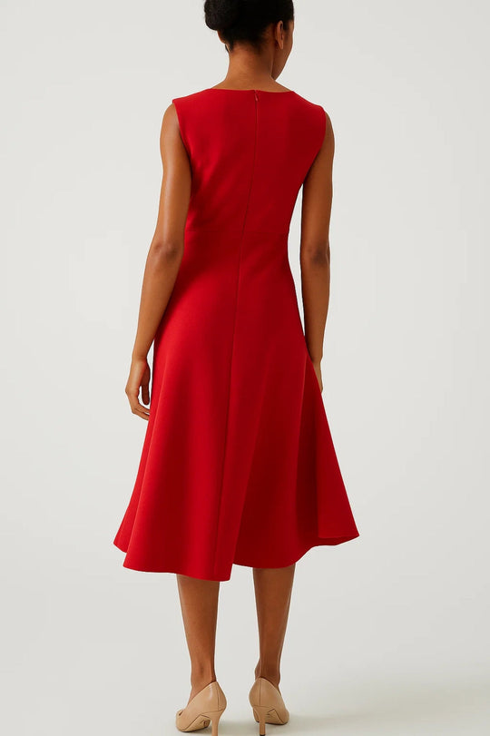 Women’s Boat-Neck Wrap Midi Dress with Side Ruffle