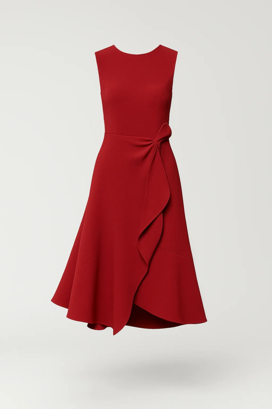 Women’s Boat-Neck Wrap Midi Dress with Side Ruffle
