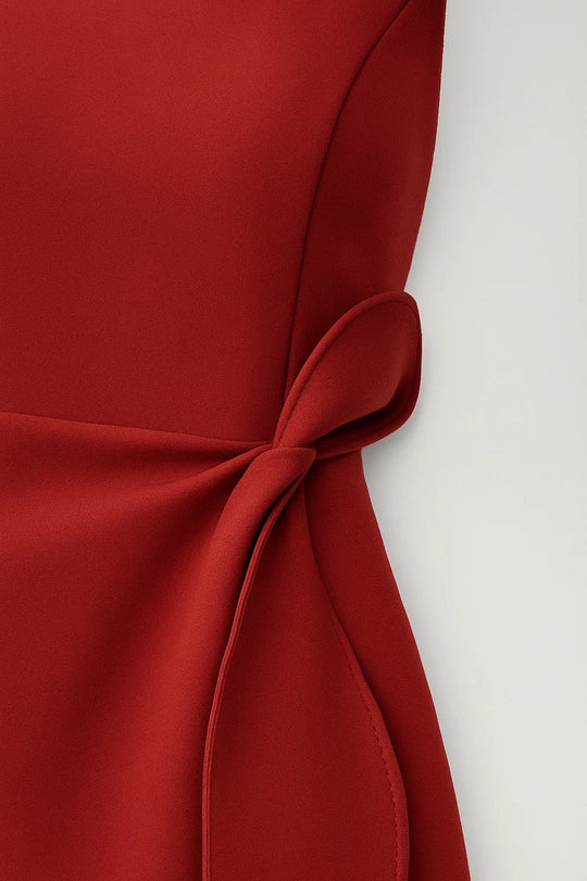 Women’s Boat-Neck Wrap Midi Dress with Side Ruffle