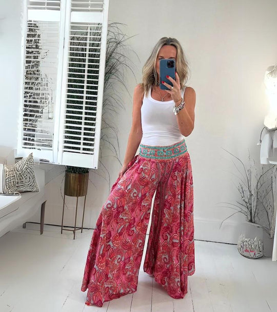 Women’s Bohemian Palazzo Pants – Lightweight Wide Leg with Elastic Waist