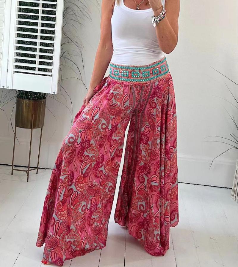 Women’s Bohemian Palazzo Pants – Lightweight Wide Leg with Elastic Waist