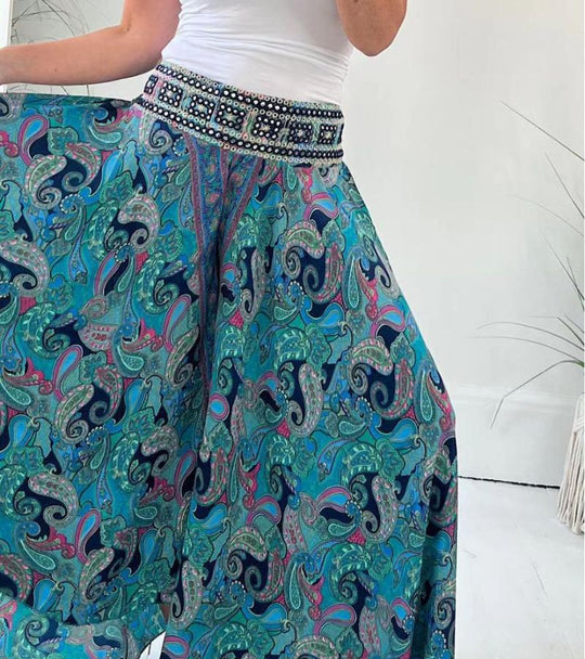 Women’s Bohemian Palazzo Pants – Lightweight Wide Leg with Elastic Waist