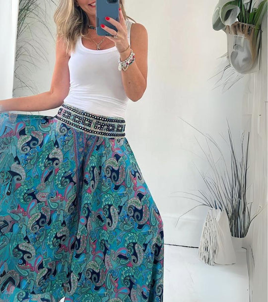 Women’s Bohemian Palazzo Pants – Lightweight Wide Leg with Elastic Waist