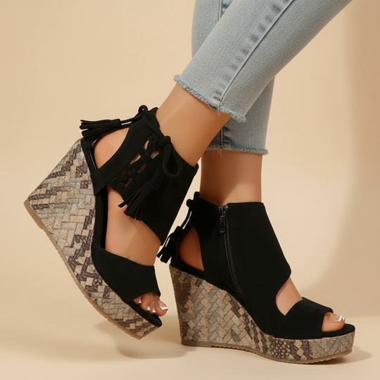 Women’s Bohemian Platform Wedge Sandals with Tassel Ties
