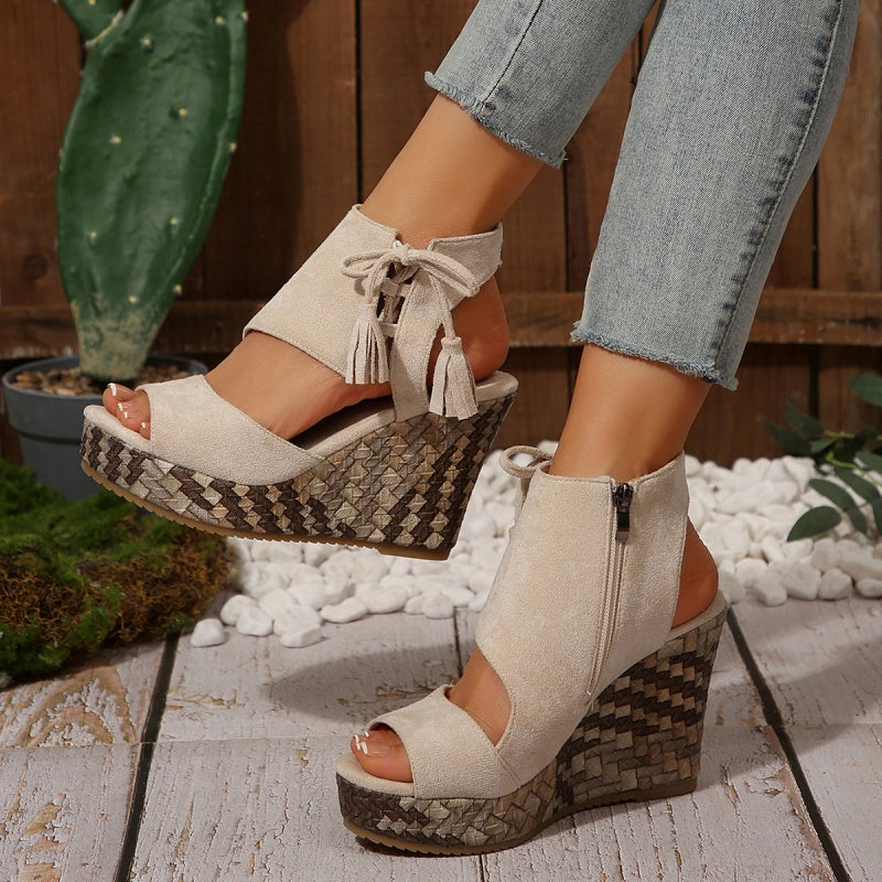 Women’s Bohemian Platform Wedge Sandals with Tassel Ties