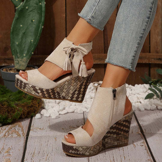 Women’s Bohemian Platform Wedge Sandals with Tassel Ties