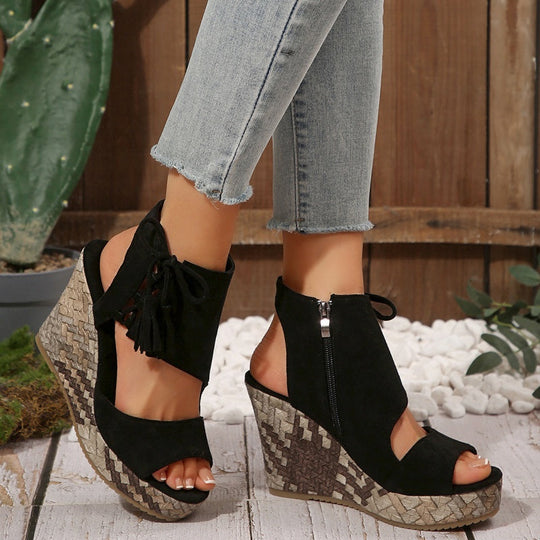 Women’s Bohemian Platform Wedge Sandals with Tassel Ties
