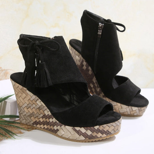 Women’s Bohemian Platform Wedge Sandals with Tassel Ties