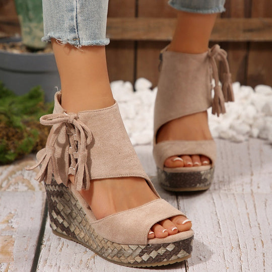 Women’s Bohemian Platform Wedge Sandals with Tassel Ties