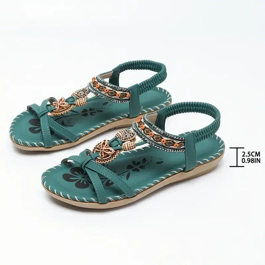 Women’s Bohemian Rhinestone Sandals with Beading and Embroidery