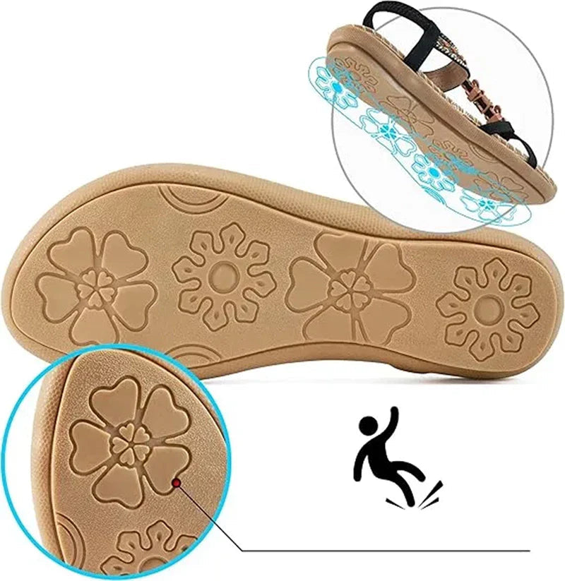 Women’s Bohemian Rhinestone Sandals with Beading and Embroidery
