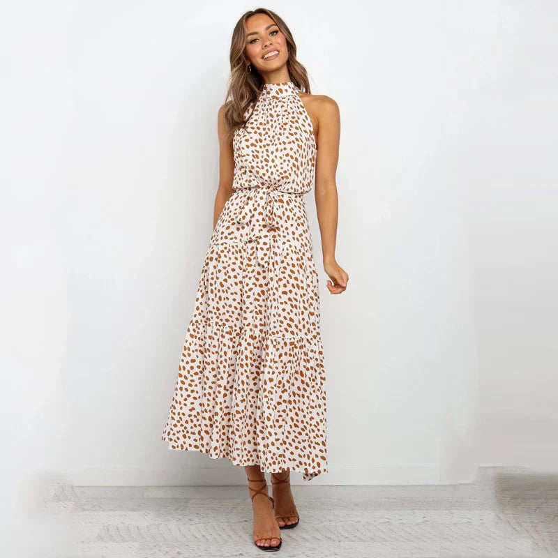 Women's Boho Halter Maxi Dress – Sleeveless Open-Back Summer Style