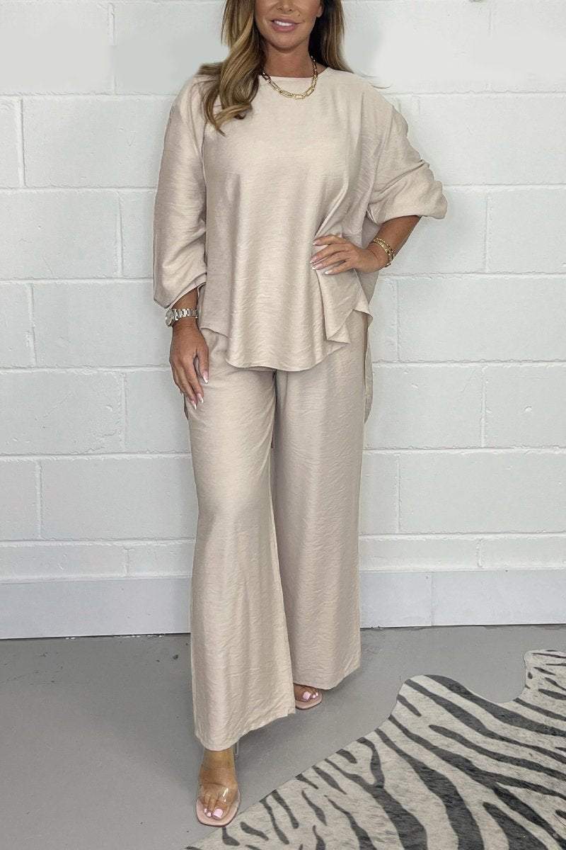 Women's Boho Trouser Set – Short-Sleeve Top and High-Waisted Trousers