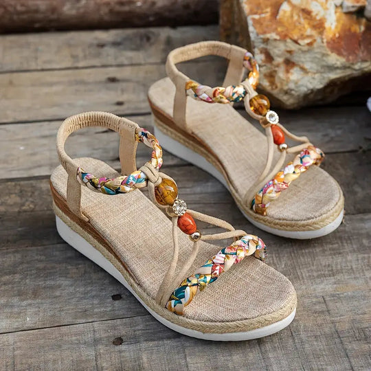 Women’s Braided Bohemian Wedge Sandals with Low Heel