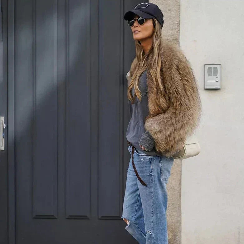 Women's Brown Faux-Fur Jacket for Layered Outfits