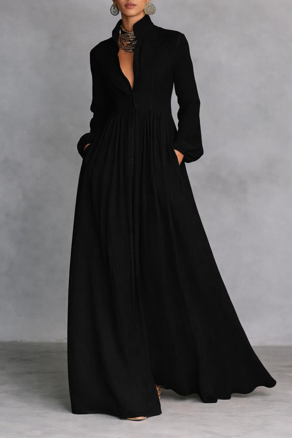 Women's Button-Front Maxi Dress – Elegant Flowing Summer Style