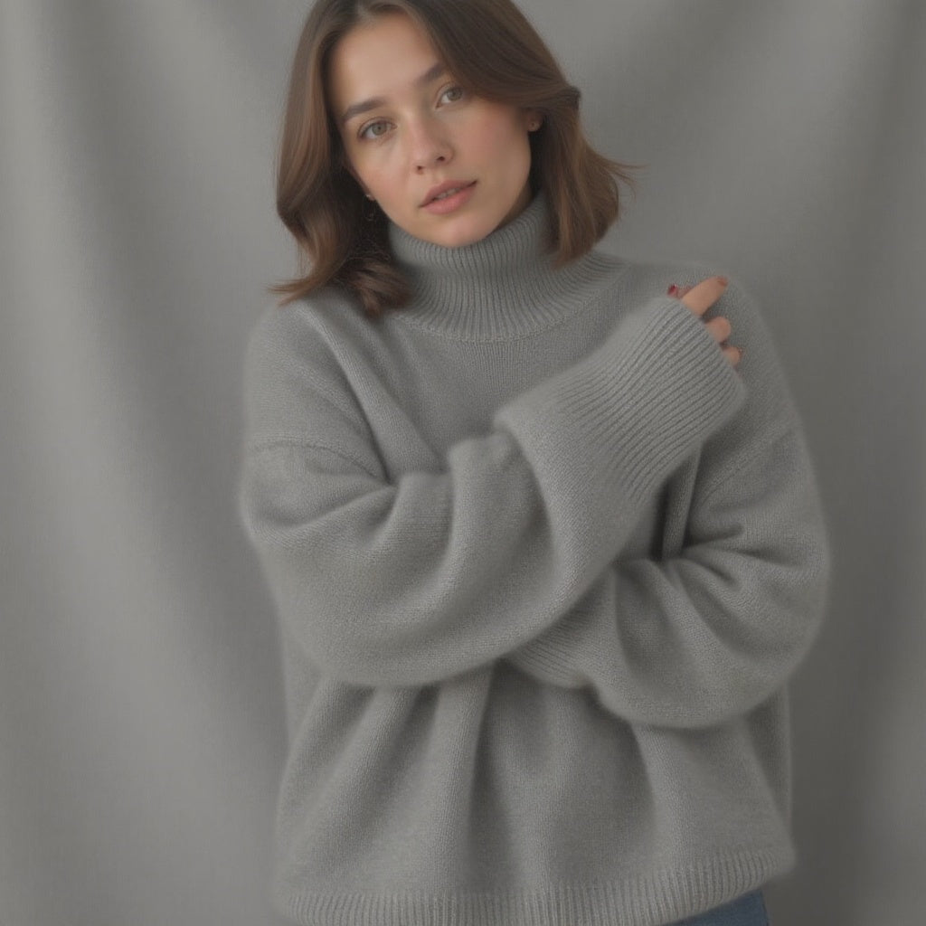 Women’s 100% Cashmere Turtleneck – Oversized Soft Luxury Sweater