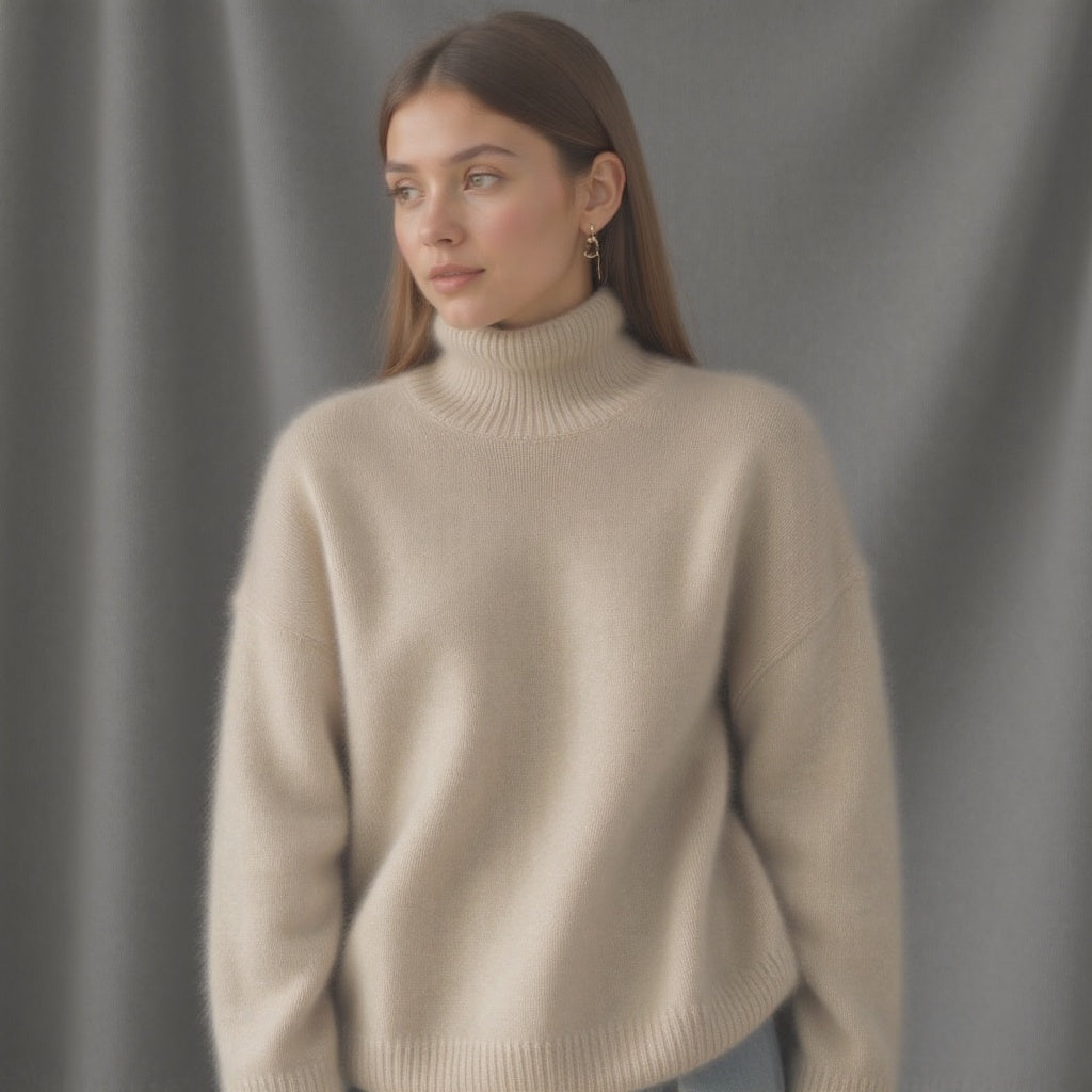 Women’s 100% Cashmere Turtleneck – Oversized Soft Luxury Sweater