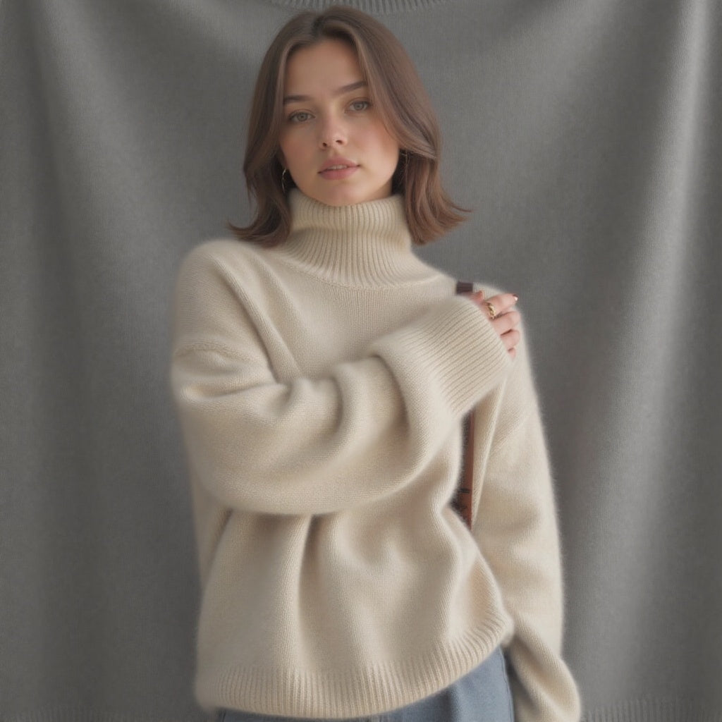 Women’s 100% Cashmere Turtleneck – Oversized Soft Luxury Sweater