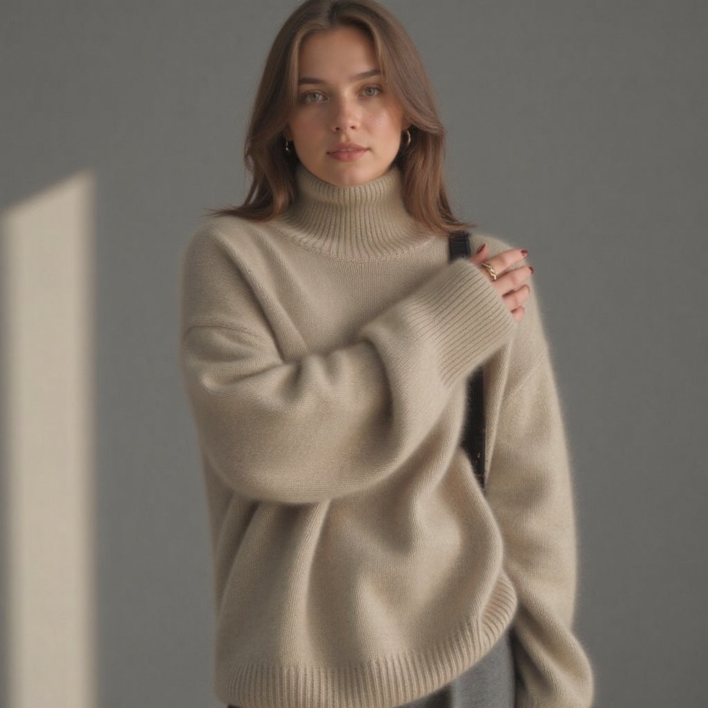 Women’s 100% Cashmere Turtleneck – Oversized Soft Luxury Sweater
