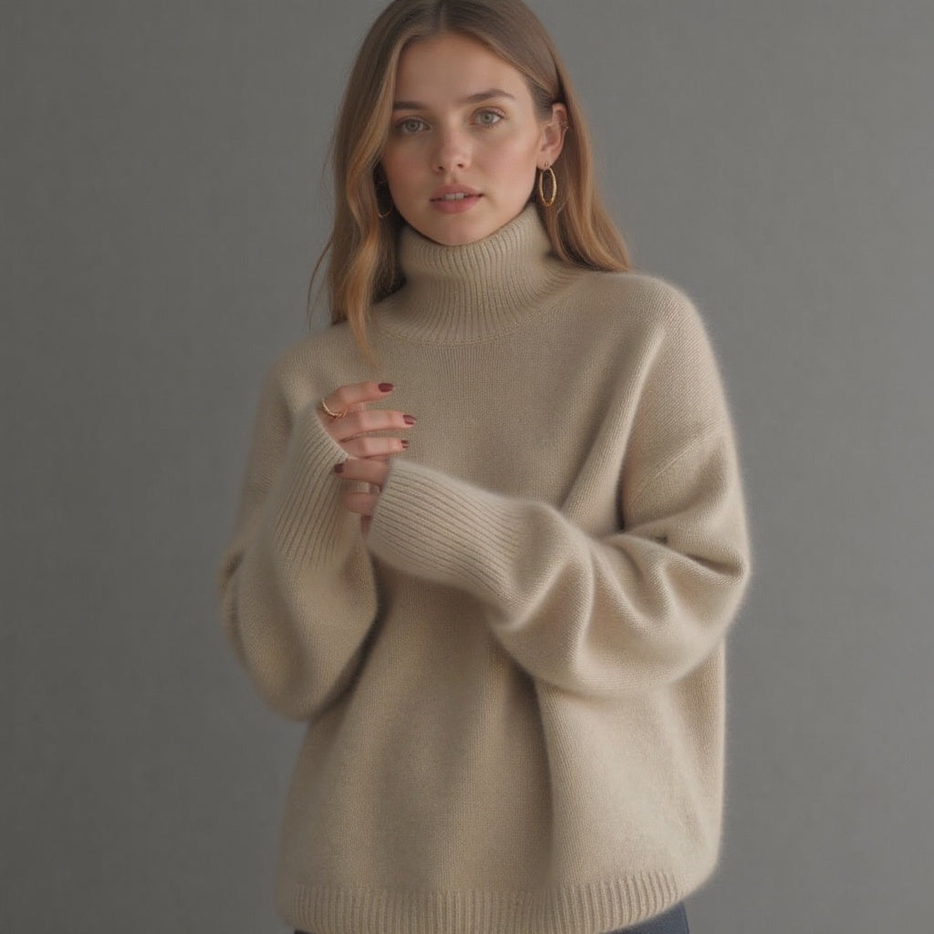 Women’s 100% Cashmere Turtleneck – Oversized Soft Luxury Sweater