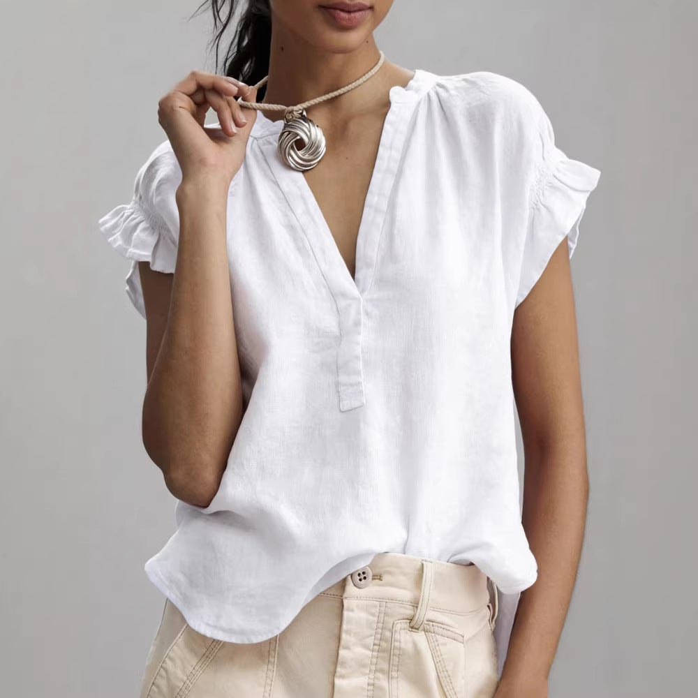 Women's Casual Cotton-Feel Blouse – Soft Relaxed Everyday Top