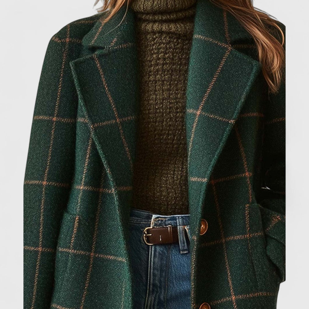 Women's Classic Checked Coat – Fitted Button-Front Style