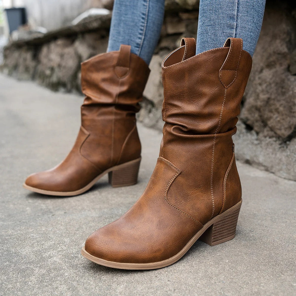 Women's Classic Cowboy Boots with Padded Interior and Non-Slip Sole, 36–42