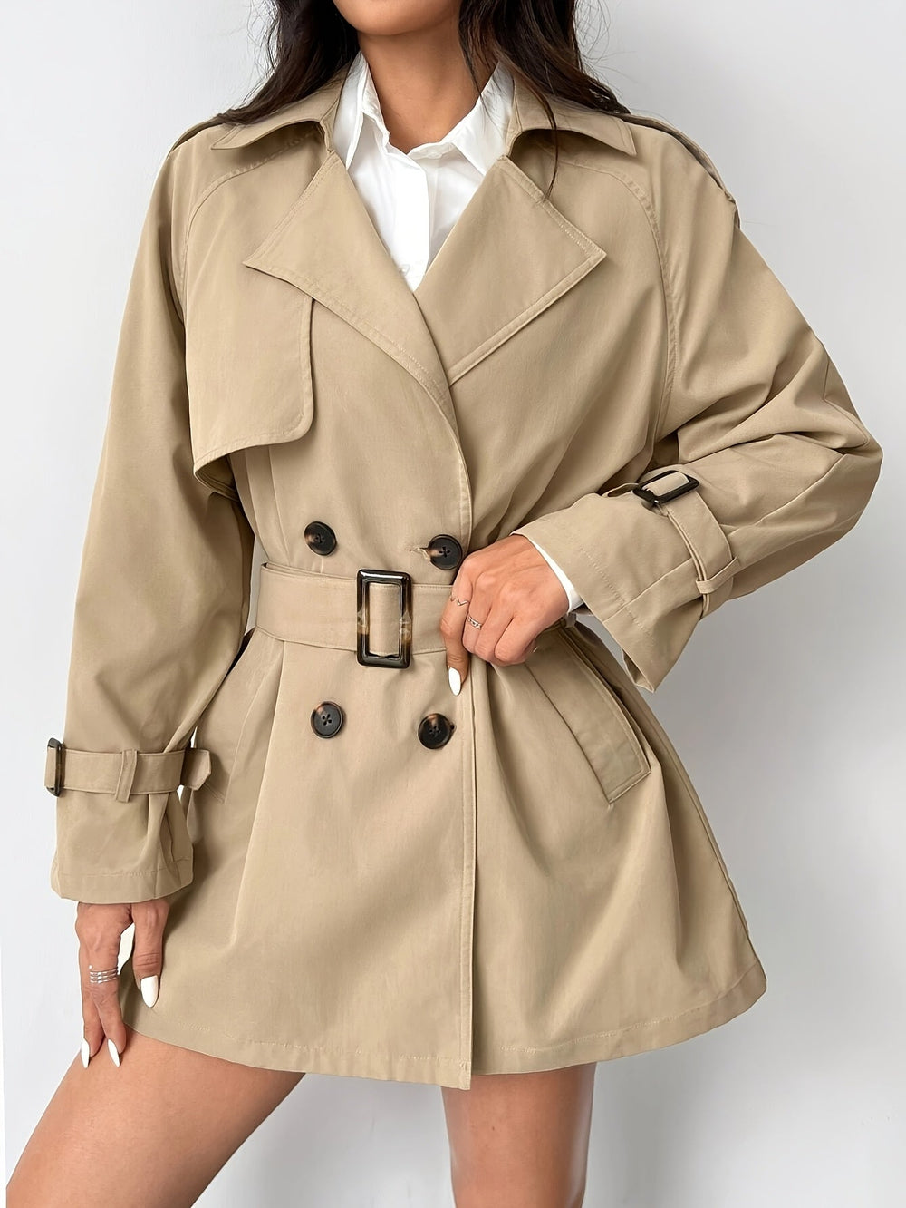 Women's Classic Double-Breasted Trench Coat – Adjustable Belted Design