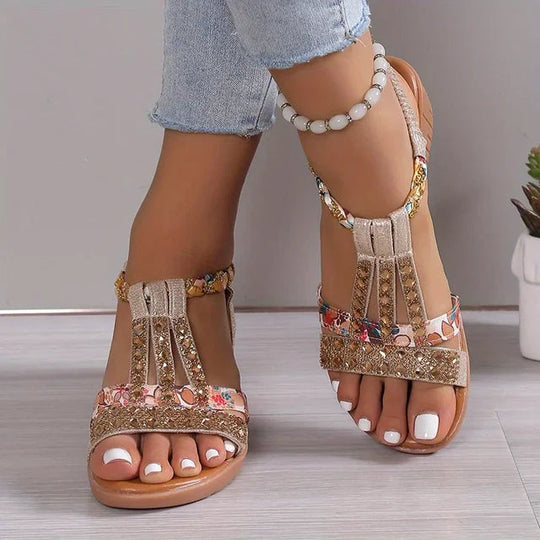 Women’s 4 cm Rhinestone Wedge Sandals with Flexible Sole