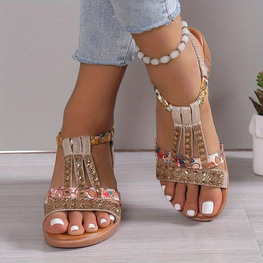 Women’s 4 cm Rhinestone Wedge Sandals with Flexible Sole