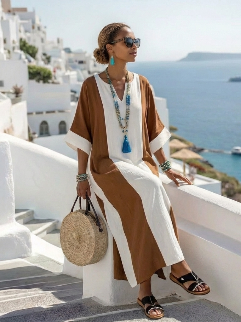 Women's Colour-Block Maxi Dress – Relaxed Short-Sleeve Summer Style