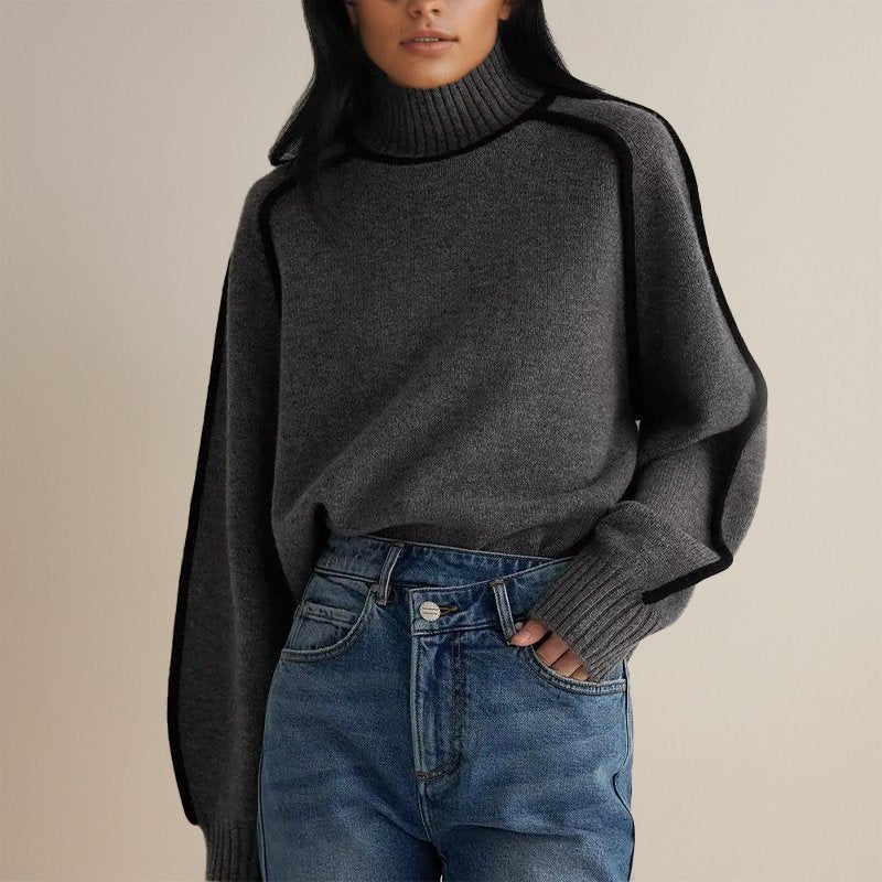 Women’s Colour-Block Turtleneck Sweater – Warm Autumn Winter Knit