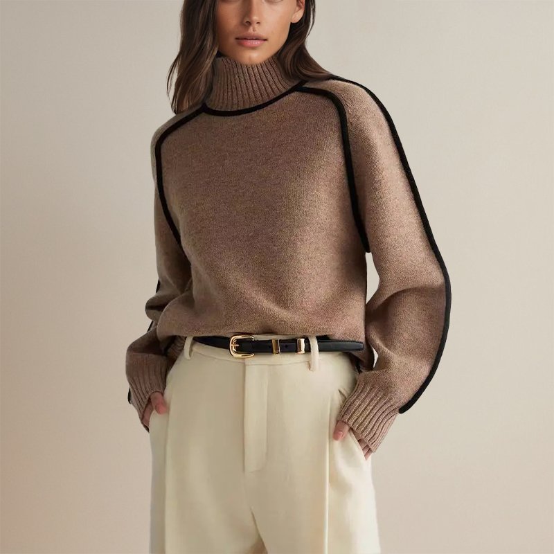 Women’s Colour-Block Turtleneck Sweater – Warm Autumn Winter Knit