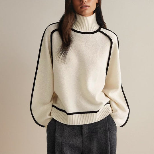 Women’s Colour-Block Turtleneck Sweater – Warm Autumn Winter Knit