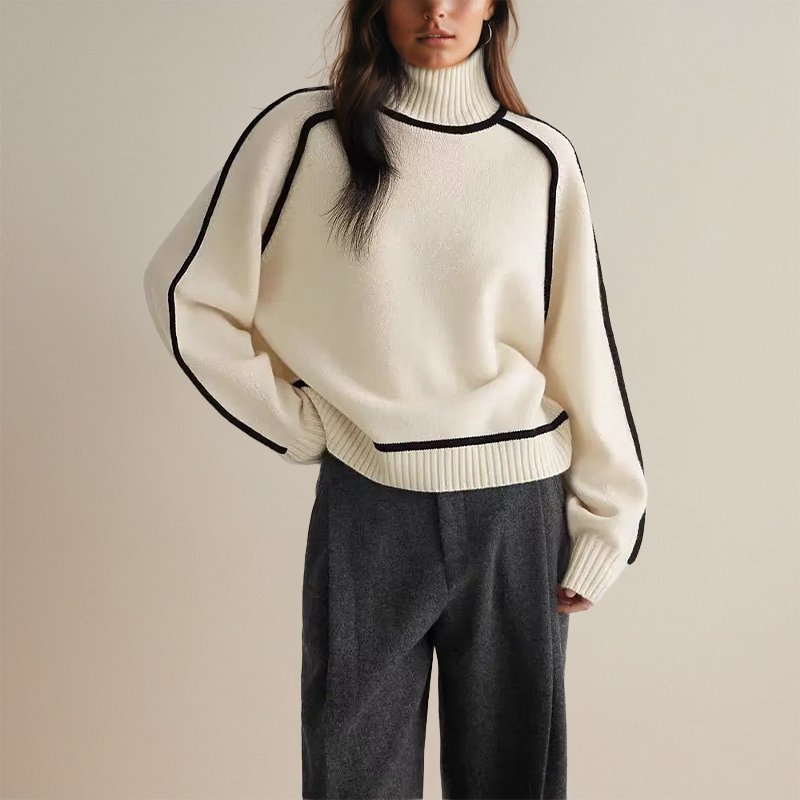Women’s Colour-Block Turtleneck Sweater – Warm Autumn Winter Knit