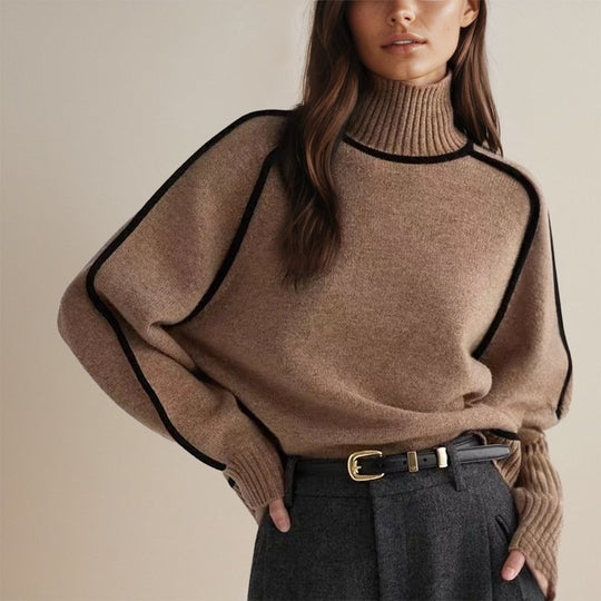 Women’s Colour-Block Turtleneck Sweater – Warm Autumn Winter Knit