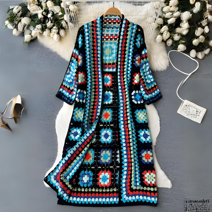 Women's Colourful Longline Open-Knit Cardigan