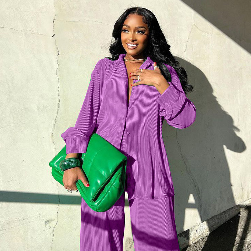 Women’s Colourful Two-Piece Set – Relaxed Blouse and Loose Trousers