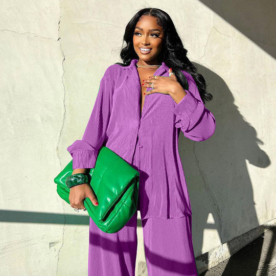 Women’s Colourful Two-Piece Set – Relaxed Blouse and Loose Trousers