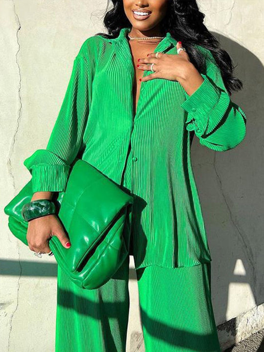 Women’s Colourful Two-Piece Set – Relaxed Blouse and Loose Trousers