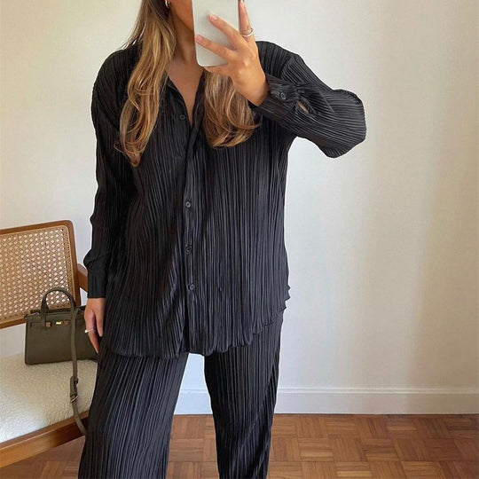 Women’s Colourful Two-Piece Set – Relaxed Blouse and Loose Trousers
