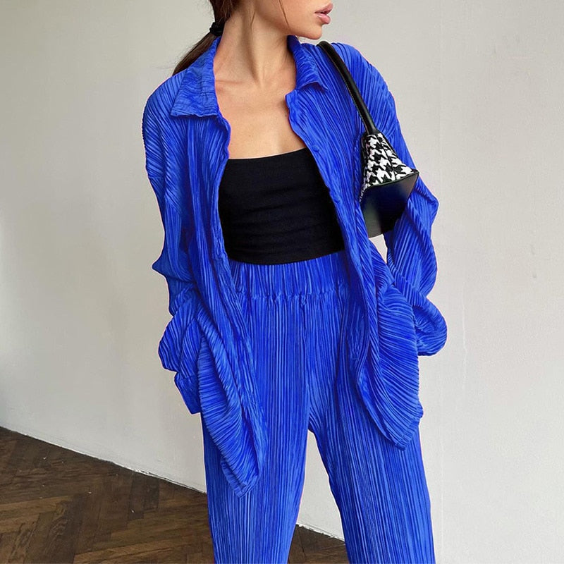 Women’s Colourful Two-Piece Set – Relaxed Blouse and Loose Trousers