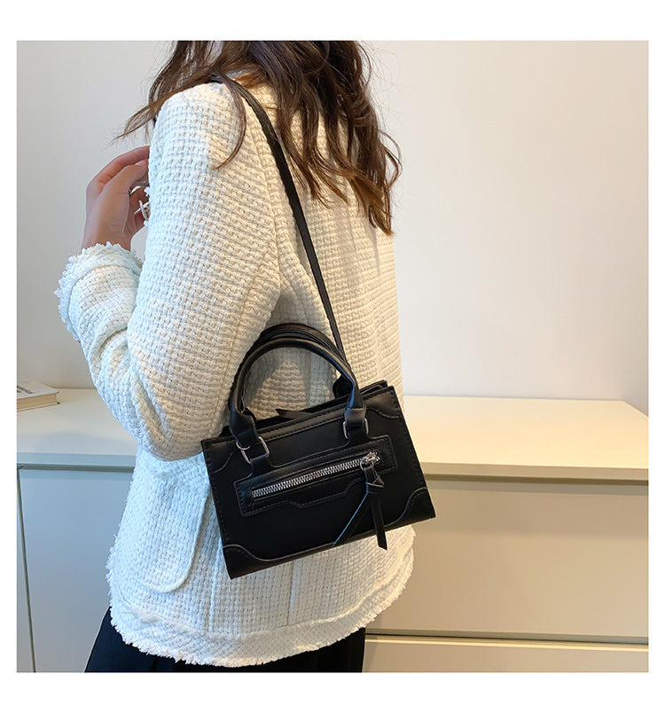 Women's Compact Black Shoulder Bag with Removable Strap