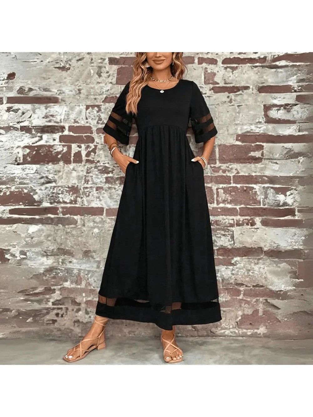 Women's Cotton A-Line Maxi Dress – Flowing Style with Side Pockets